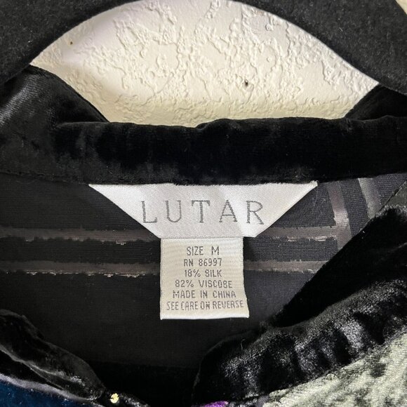 Lutar Womens Medium Purple Black Silk Blend Patchwork Velvet Tunic Shirt/Jacket - Picture 4 of 8